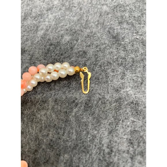 4.6mm White/Cream and Pink/Peach Pearl Bead Bracelet with Fish Hook Clasp, 7" Le - Picture 5 of 5